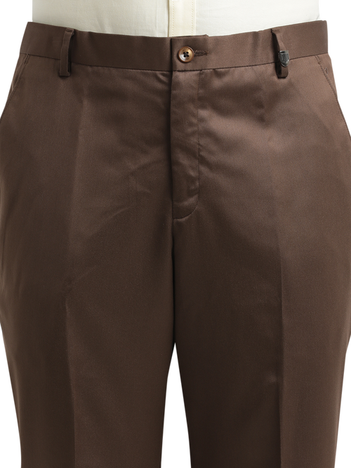 Brown Satin Cotton Formal Trousers