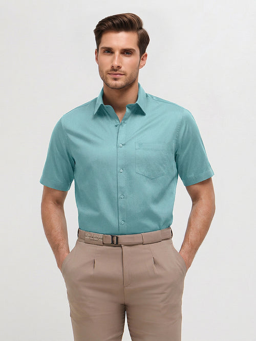 Ocean Blue Solid Formal Shirt