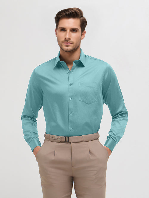 Ocean Blue Solid Formal Shirt