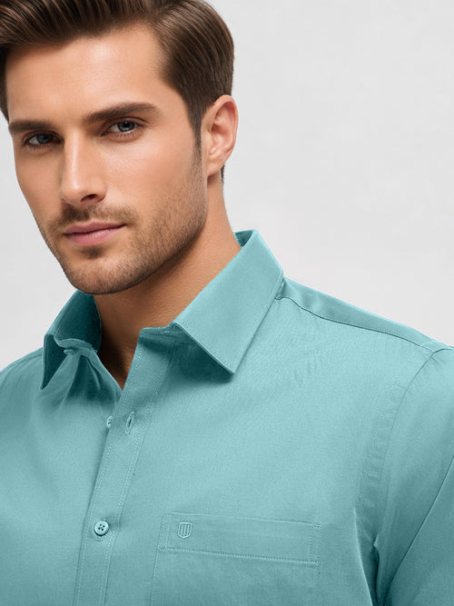 Ocean Blue Solid Formal Shirt