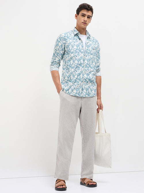 Sky  Blue Abstract Printed Casual Shirt