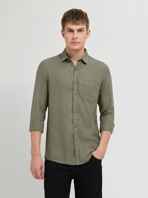 Dark Olive Solid Casual Shirt