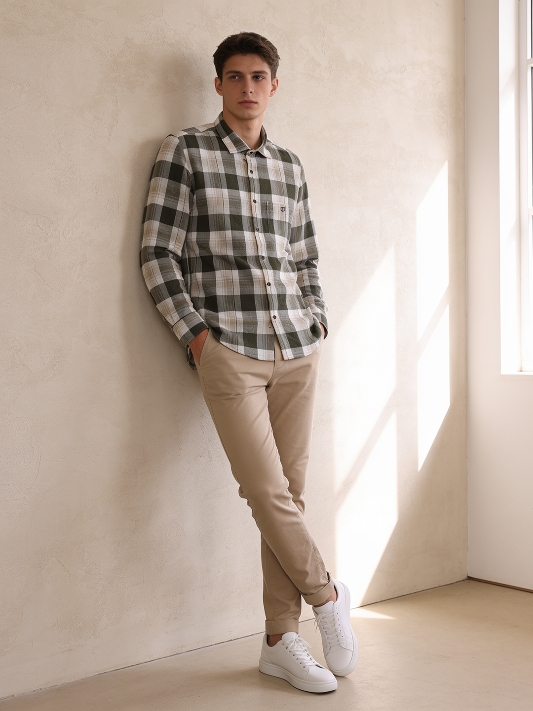 olive checked shirt