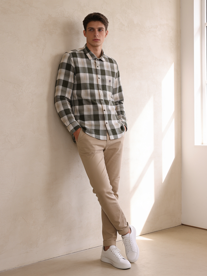 olive checked shirt