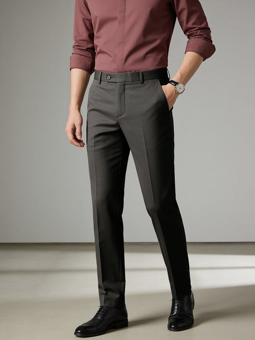 Taupe Olive Solid Formal Trousers