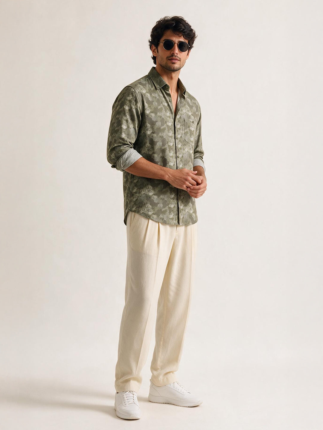olive printed shirt
