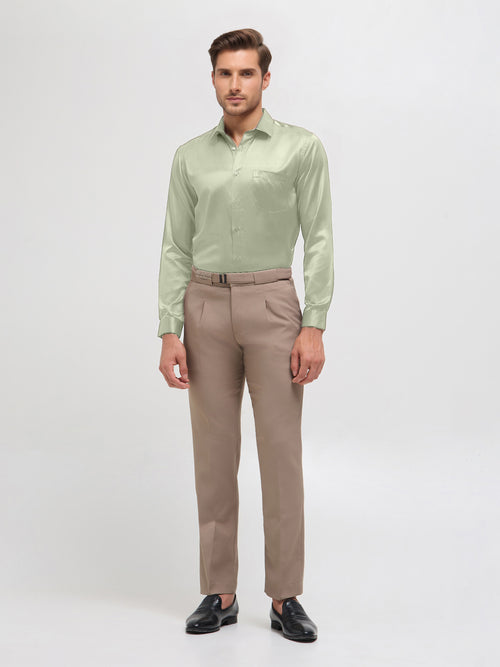 Pale Olive Green Satin Solid Formal Shirt