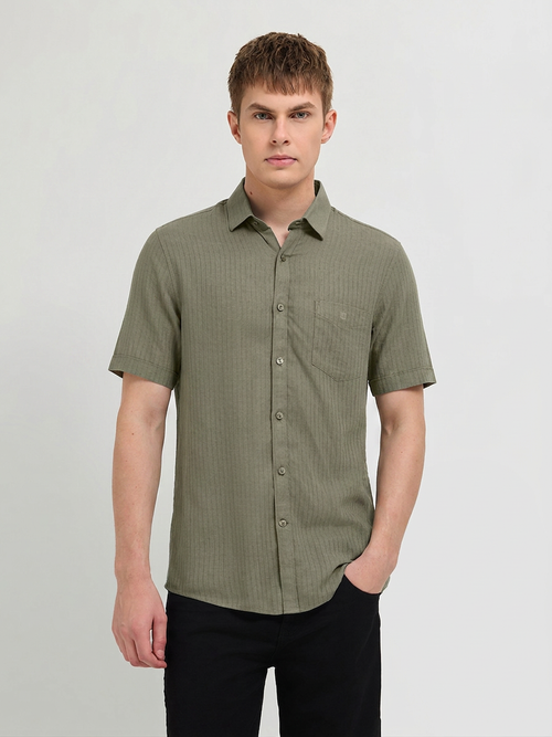 Dark Olive Solid Casual Shirt