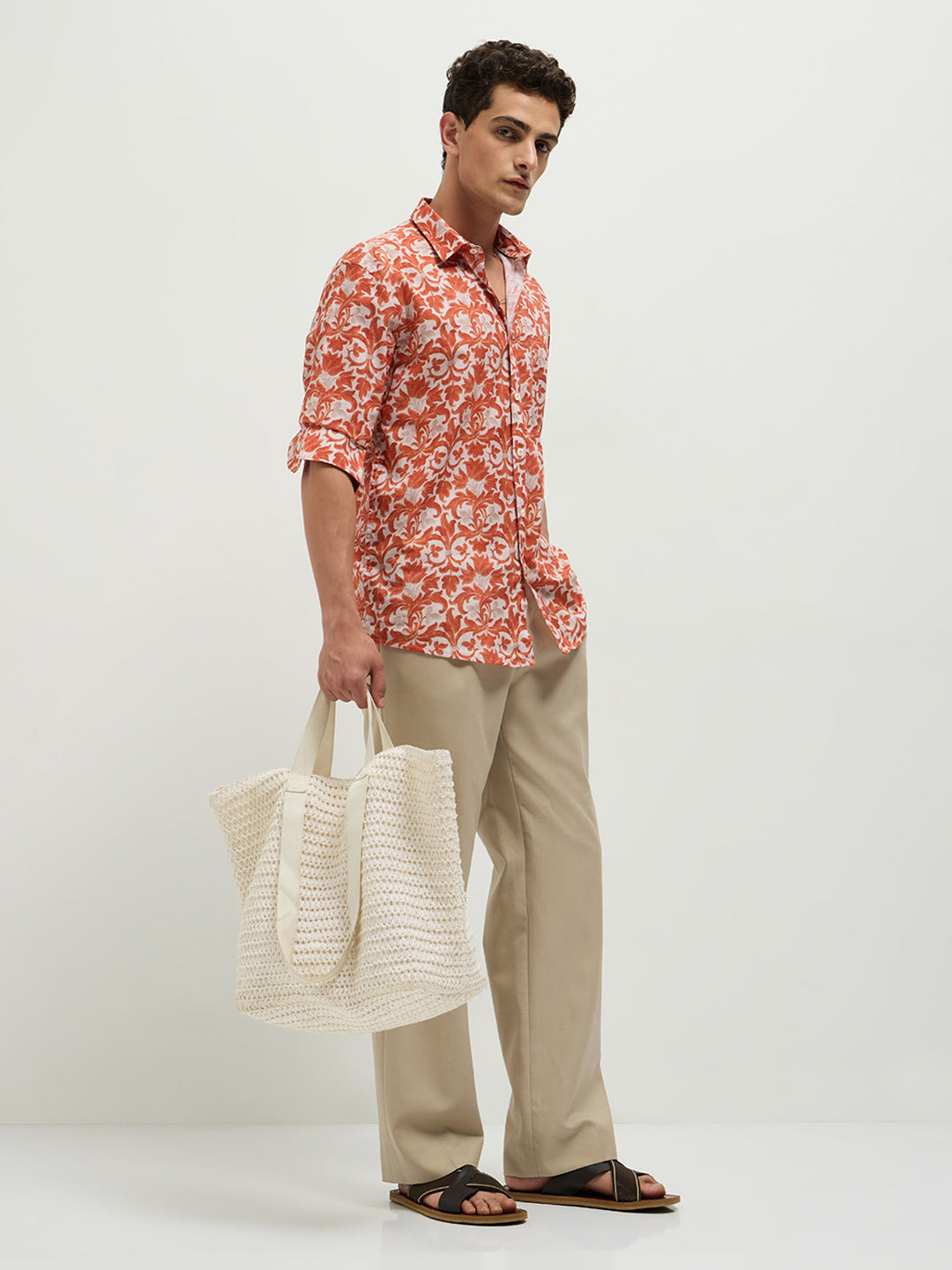 orange printed shirt