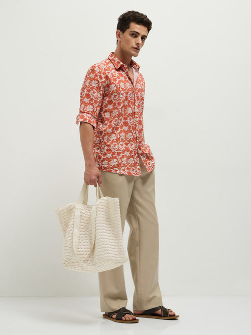 Orange Printed Casual Shirt