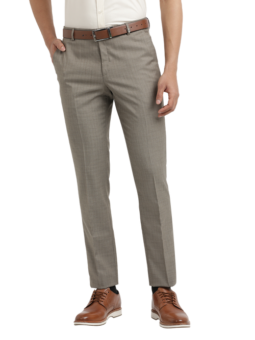 Khaki Melange Cotton Formal Trousers