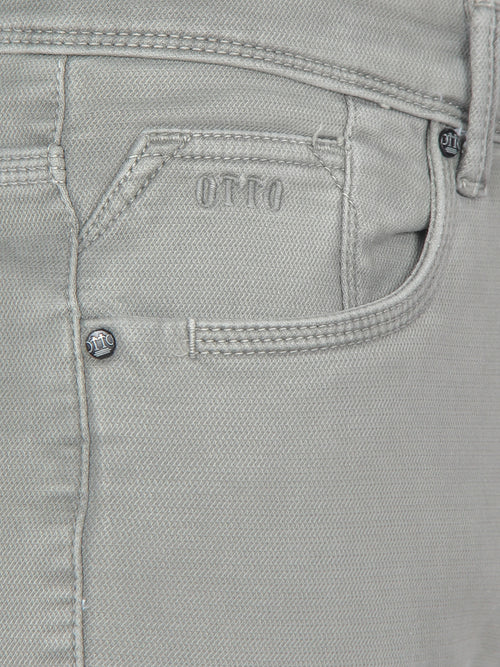 Light Olive Denim Cotton Stretch Solid Trousers