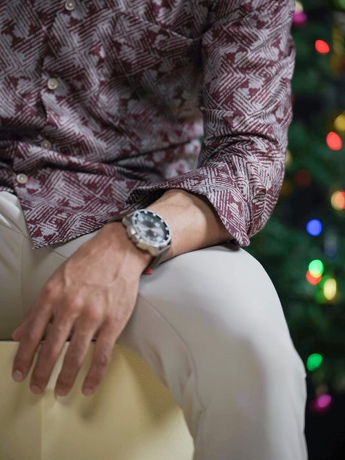 Wine Geometric Printed Casual Shirt