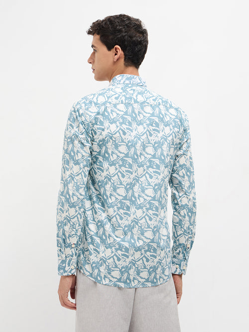 Sky  Blue Abstract Printed Casual Shirt