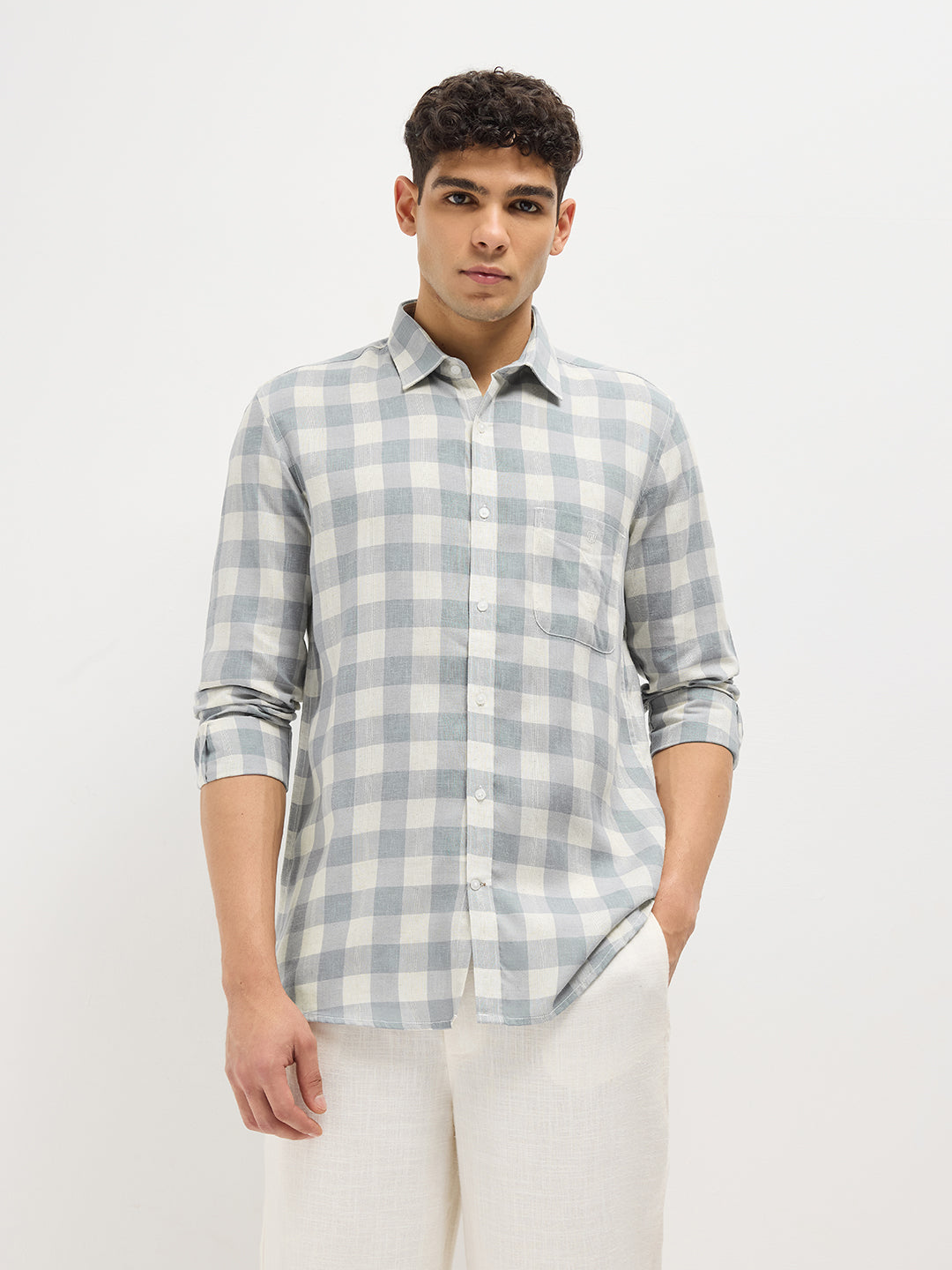 pastel blue shirt