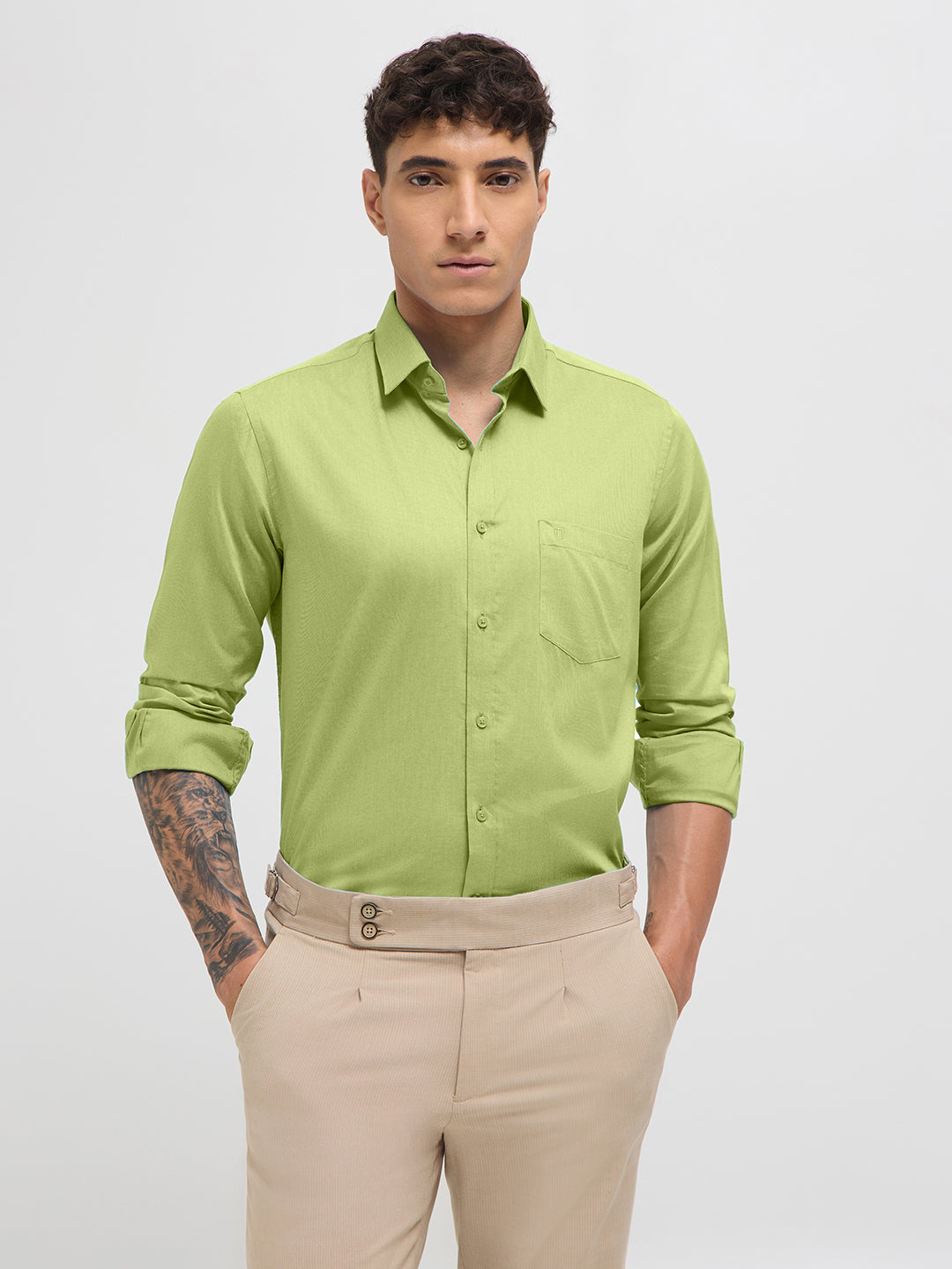 pastel green shirt