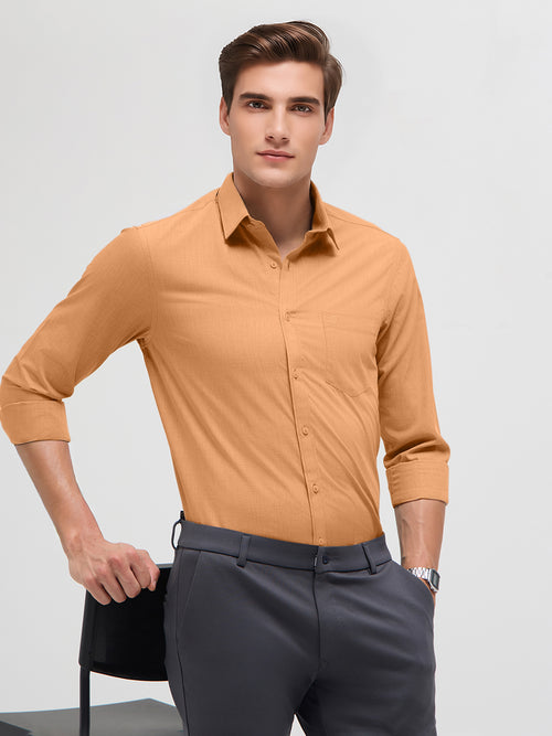 Peach Orange Solid Formal Shirt