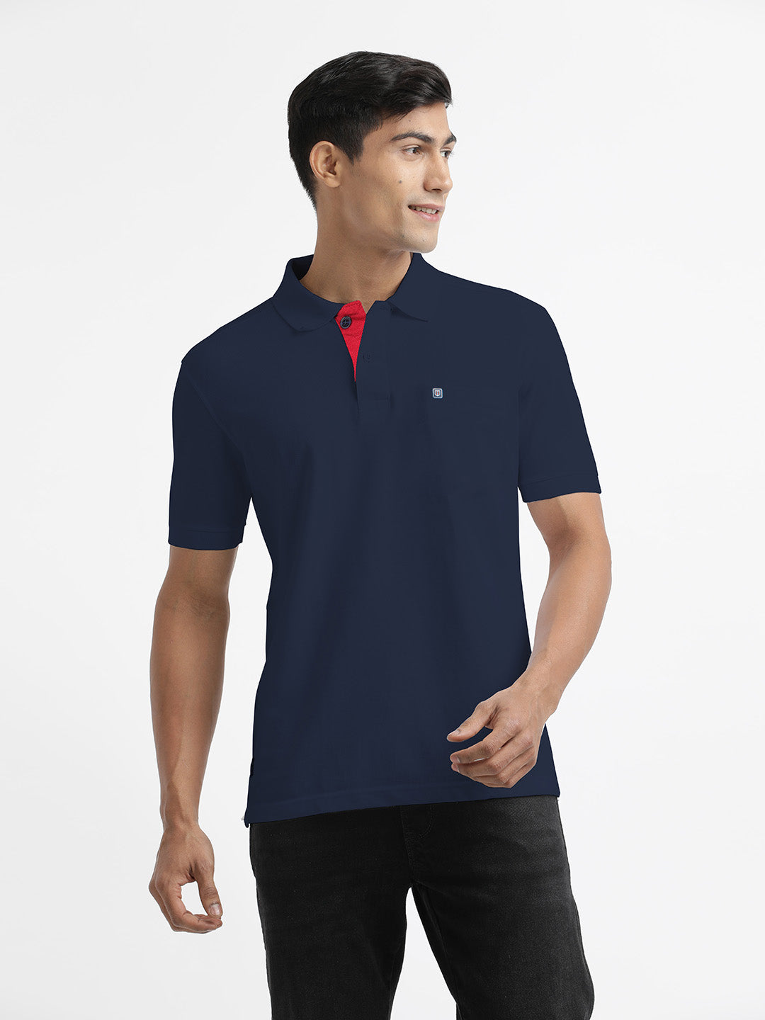 plain navy polo shirt