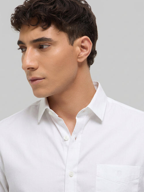 White Solid Casual Shirt