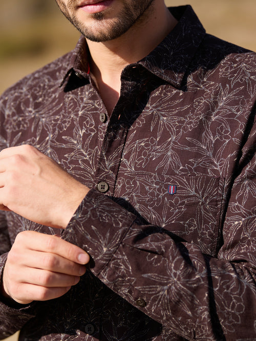 Deep Plum Floral Printed Casual Shirt