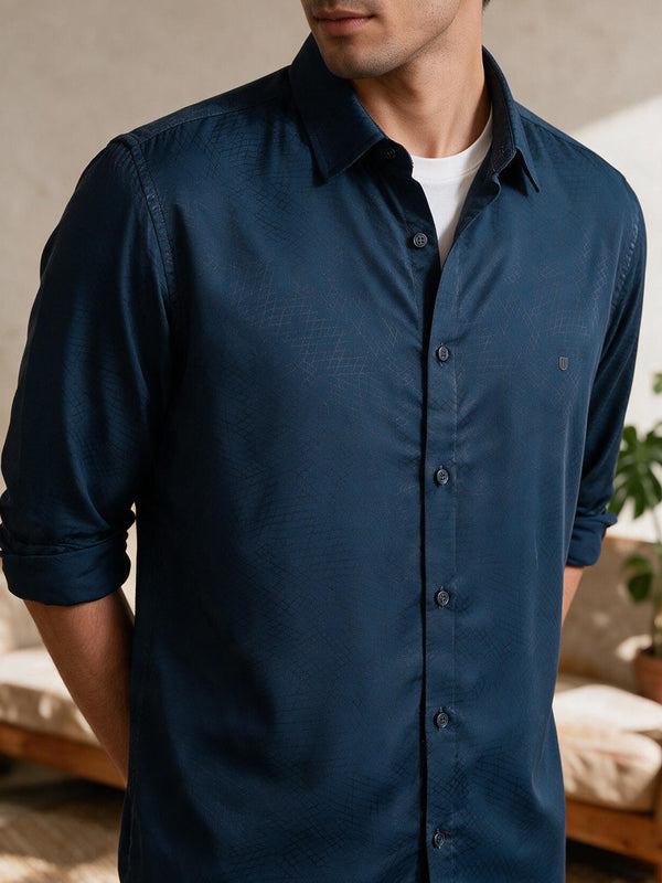 Crystal Teal Geometric Printed Casual Shirt
