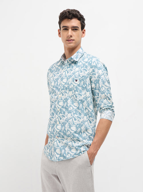 Sky  Blue Abstract Printed Casual Shirt