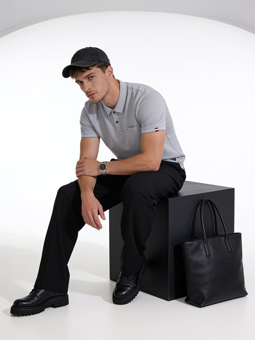 Stone Grey Solid Polo T Shirt