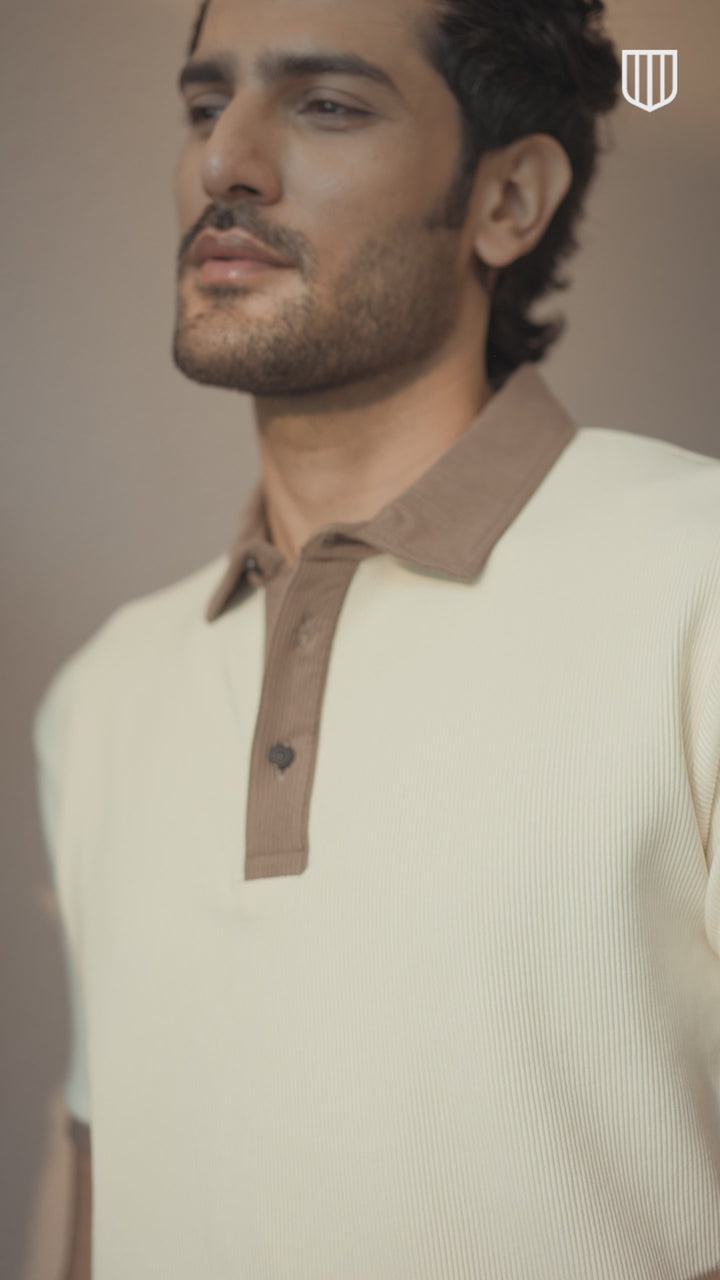 Beige Plain Polo T Shirt