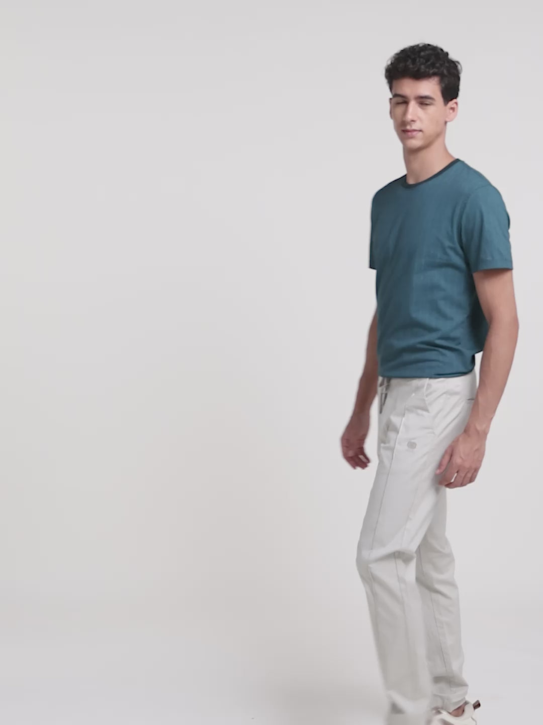 Cream Stretchable Lycra Cotton Traveler Trouser