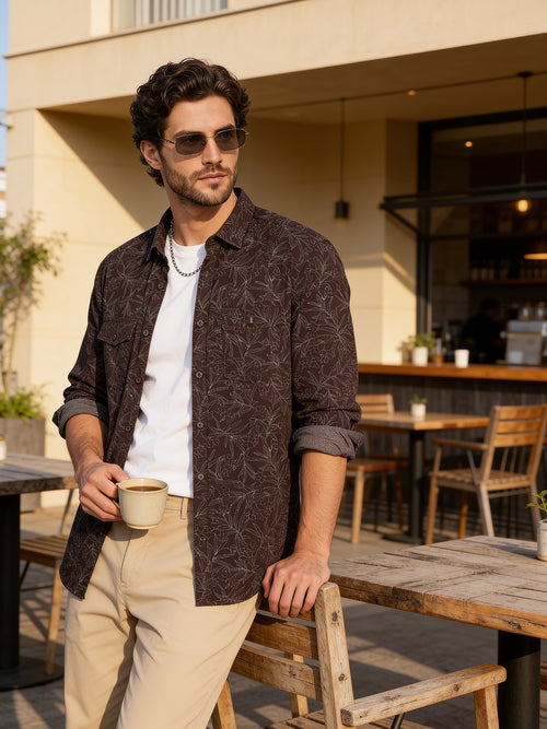 Deep Plum Floral Printed Casual Shirt