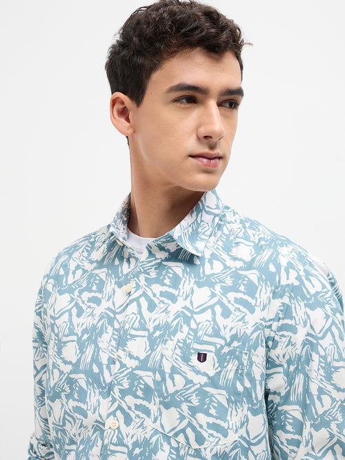 Sky  Blue Abstract Printed Casual Shirt