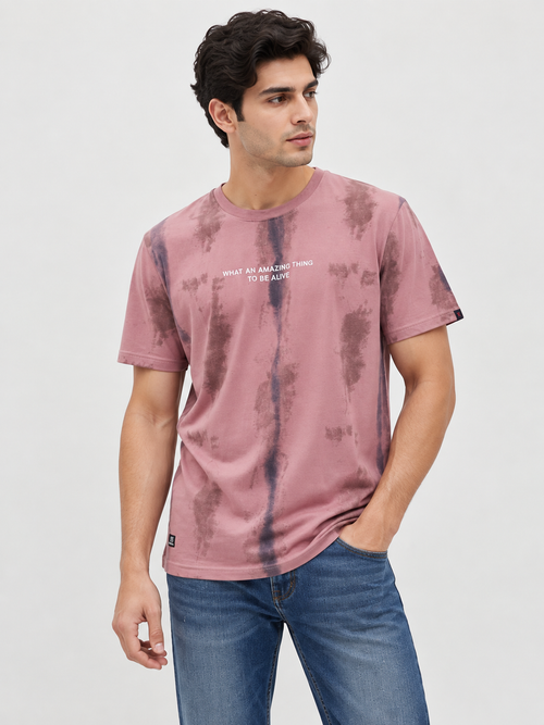 Dusty Rose Printed Crew Neck T Shirt