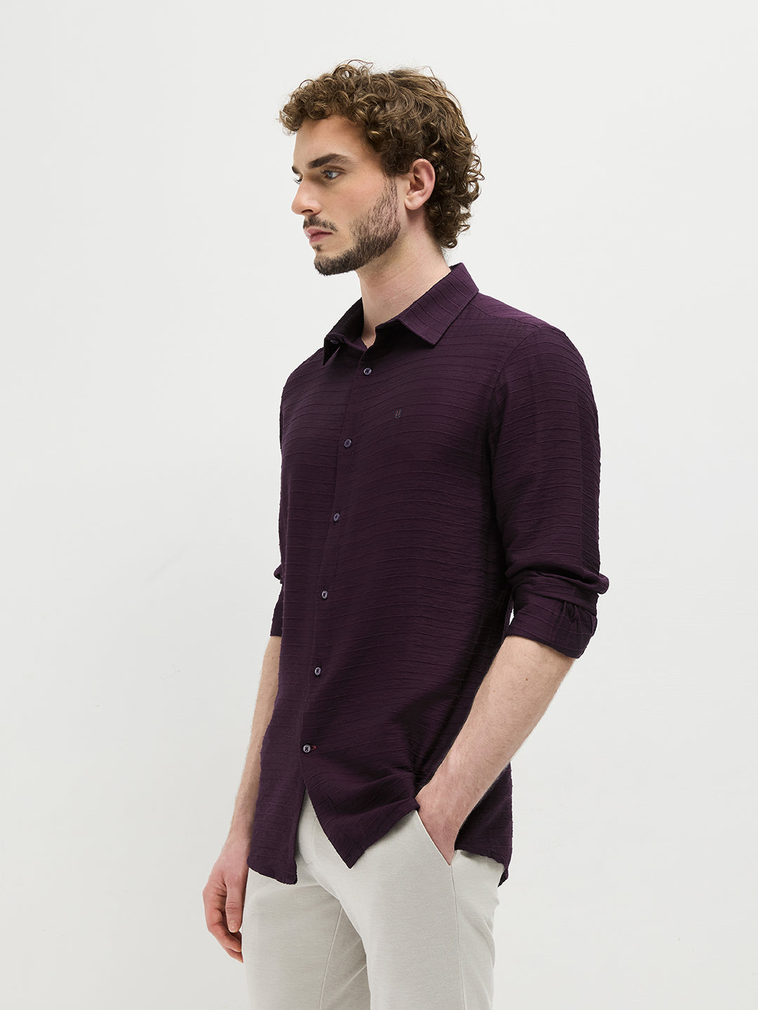Purple Checked Casual Shirt