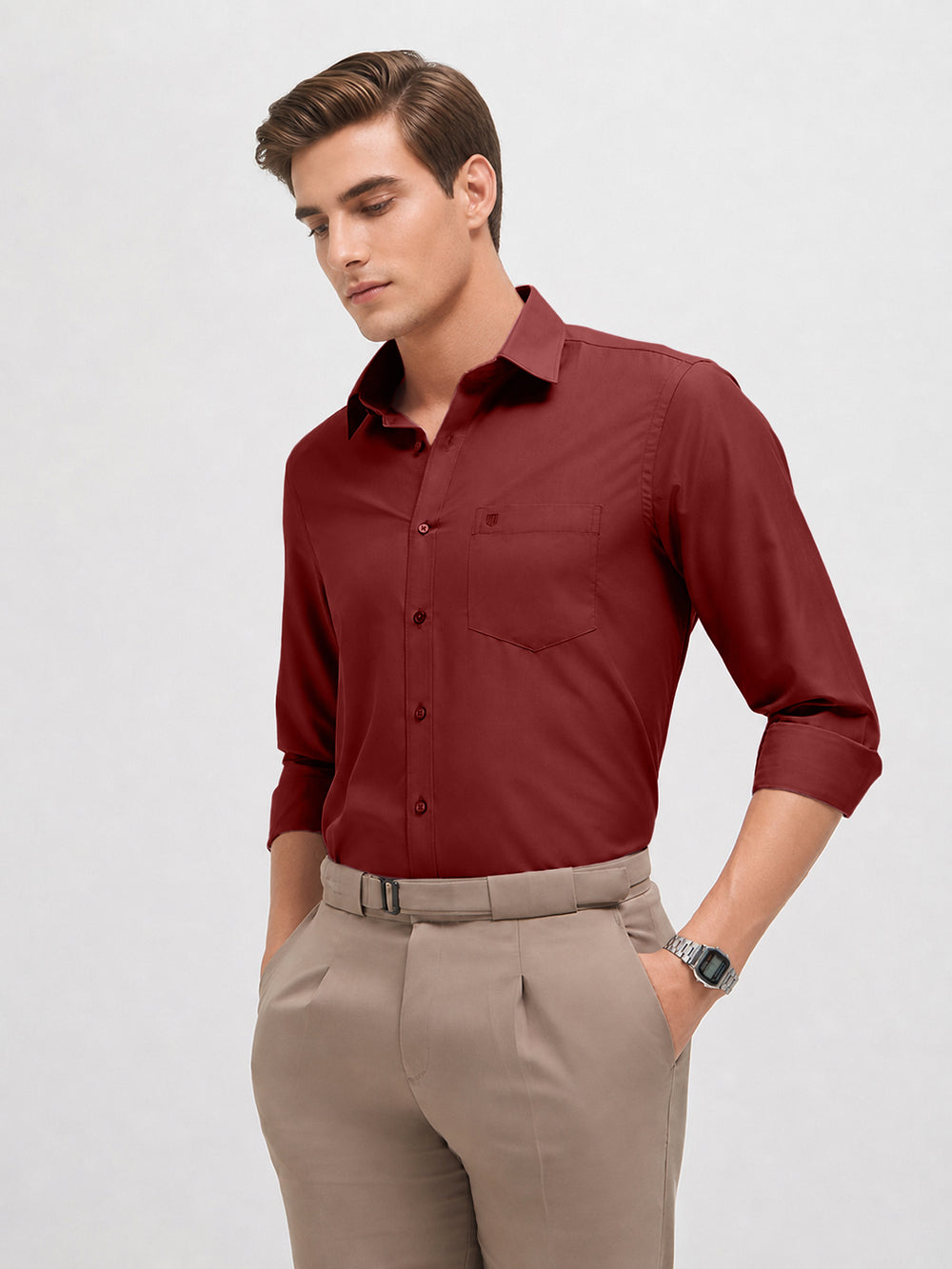 red solid shirt