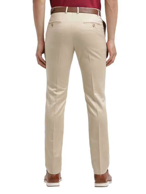 Beige Satin Cotton Formal Trousers