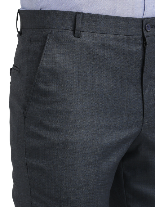 Navy Melange Cotton Formal Trousers