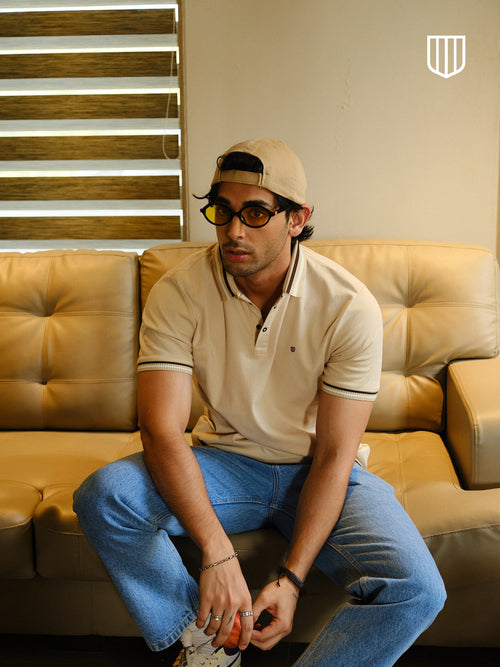 Camel Beige Plain Polo T Shirt