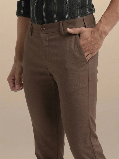 Dark Roast Brown Solid Casual Trousers