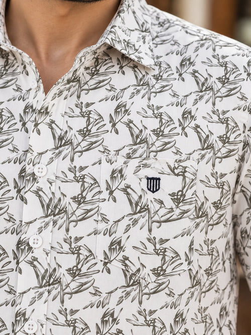 Muted Green Printed Casual Shirt