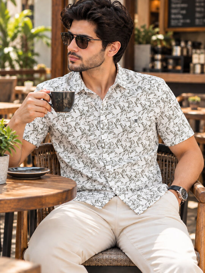 Muted Green Printed Casual Shirt