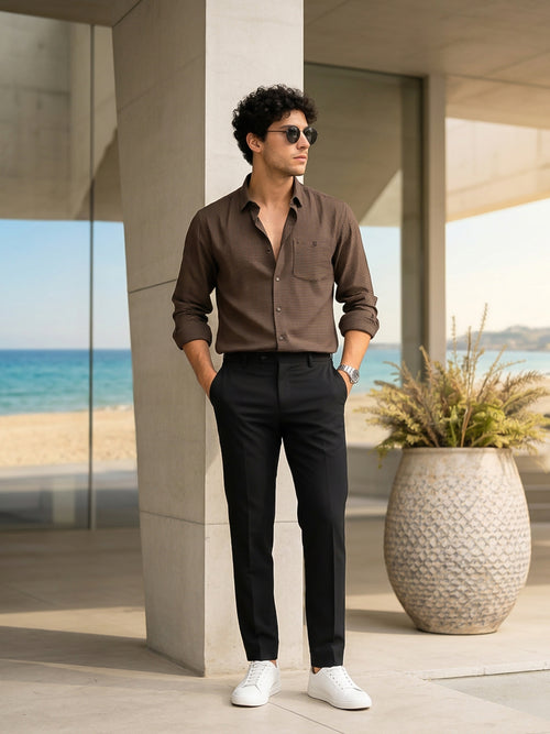 Rustic Brown and Shadow Black Checked Casual Shirt