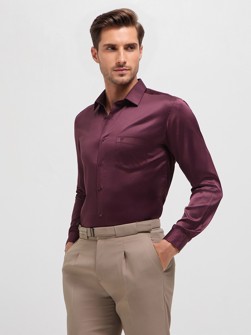Maroon Solid Satin Formal Shirt