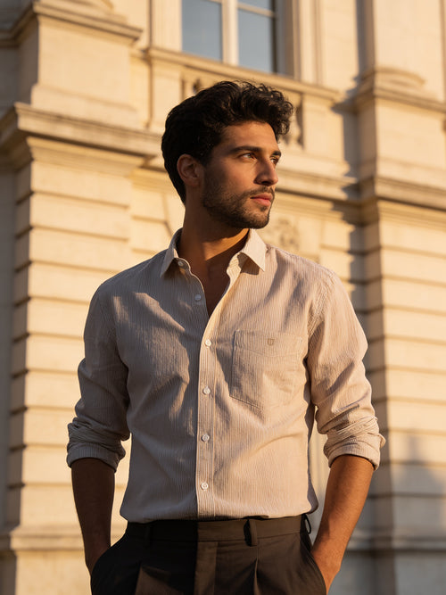 Sand Pink Stripes Casual Shirt