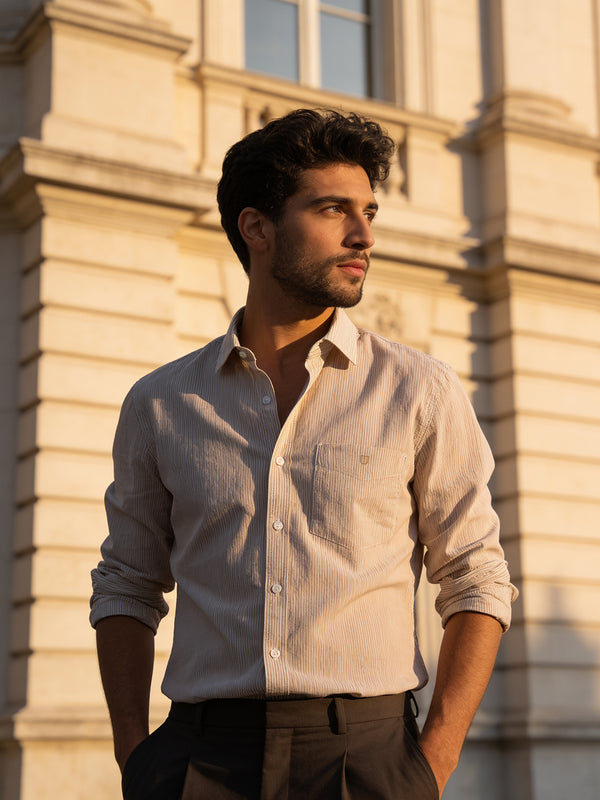 Sand Pink Stripes Casual Shirt