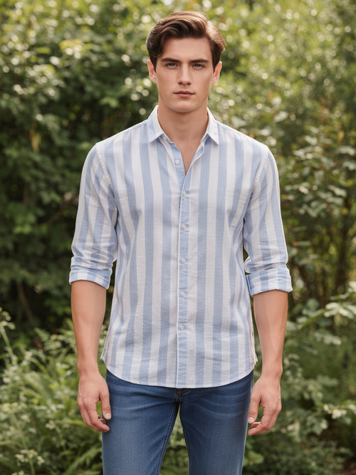 Breeze Sky Vertical Stripes Casual Shirt