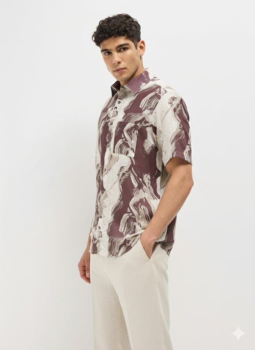 Maroon Artistic Abstract Printed Casual Shirt