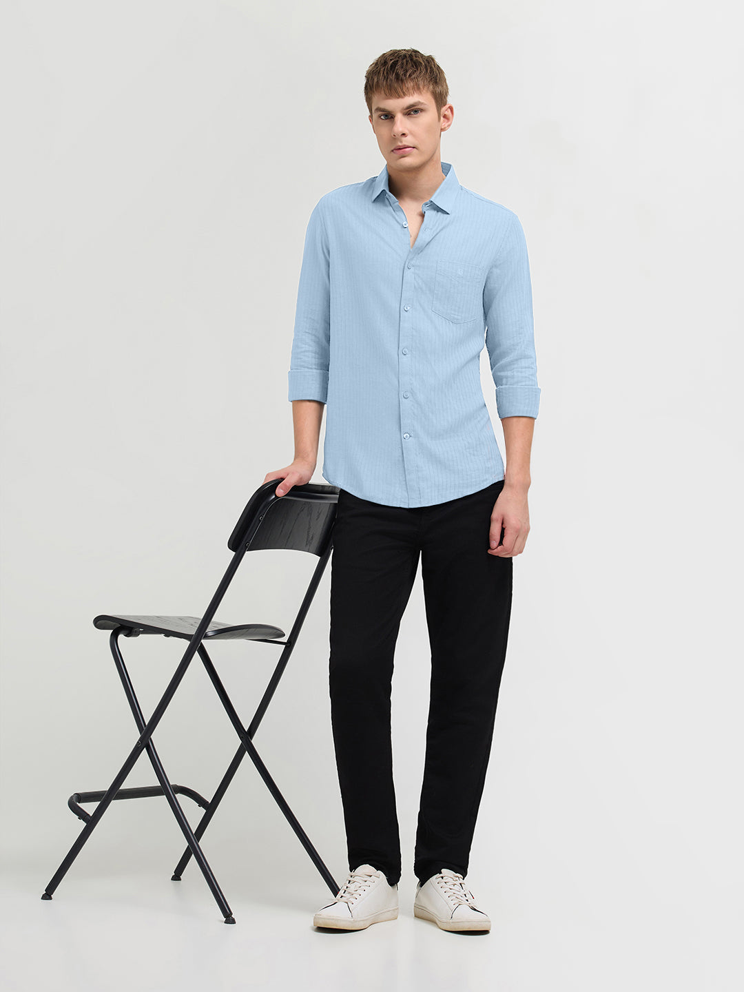 soft blue shirt