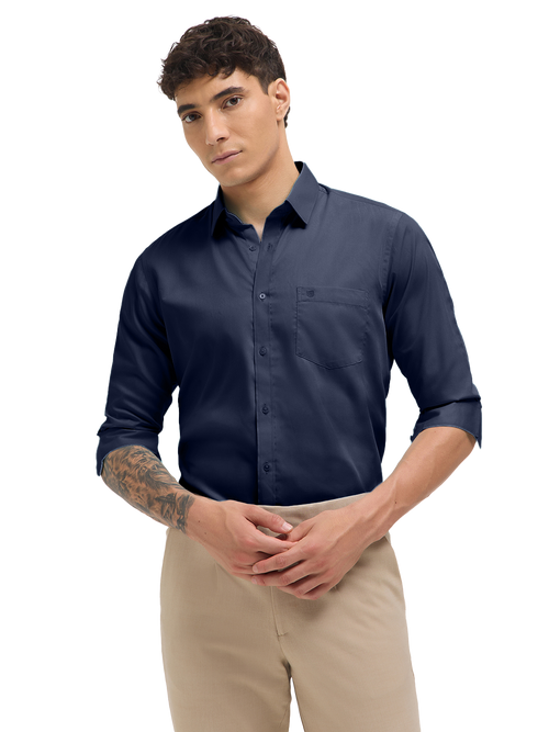 Navy Blue Solid Formal Shirt