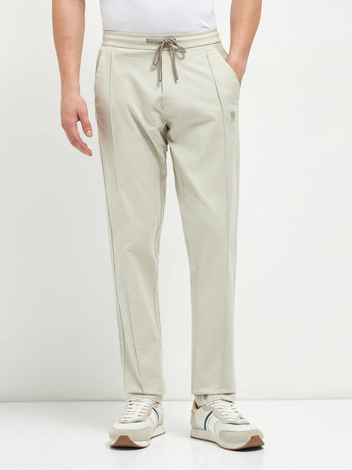 Cream Stretchable Lycra Cotton Traveler Trouser