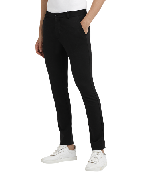 Jet Black Lycra Cotton Stretchable Solid Trousers